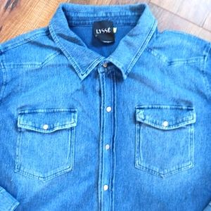 LYSSE' Stretch Denim Long Sleeve Snap Front Shirt/Top